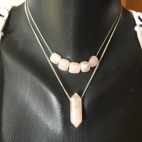 Rose Quartz Double Terminated Crystal Silver Chain - Picture 10 of 10